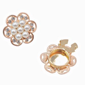 Back of the rhinestone button cover showing the snap-on clip, no sewing needed
