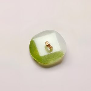 Single green lotus glass button, a 15mm decorative sew-on button with a frosted lotus face
